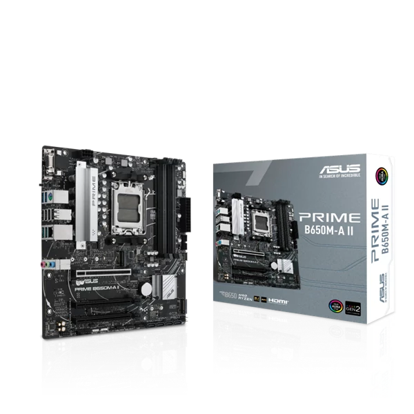 Asus Alaplap - AMD PRIME B650M-A II AM5 (B650, ATX, 4xDDR5 7600+MHz, 4xSATA3, 2x M.2, HDMI+DP+VGA)