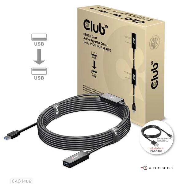 Club 3D kábel - CAC-1406 (3.2 USB-A, Active Repeater, 5Gbps, 15m)