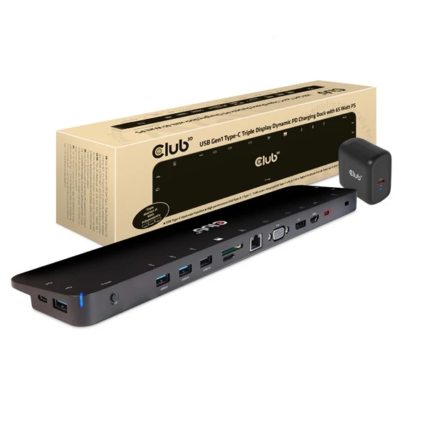 Club 3D Notebook Dokkoló - CSV-1564W65 (65W, 3.2 USB-C to 2xUSB-C, 5x USB-A,HDMI, PD, VGA, RJ45, SD, Micro SD, 3,5 Jack)