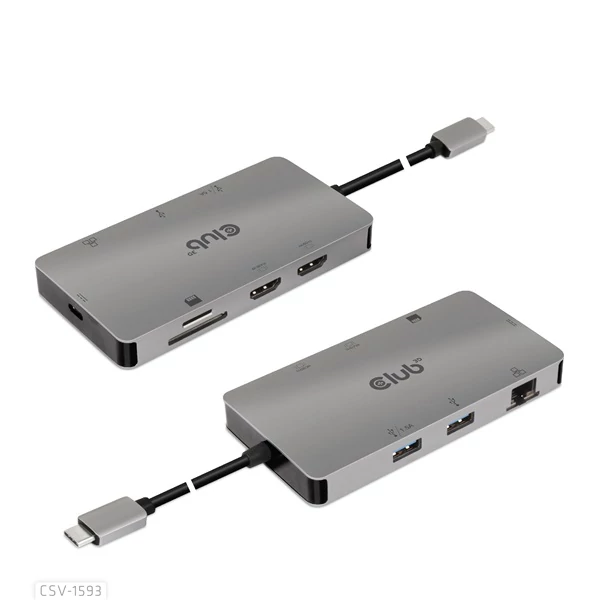 Club 3D USB Hub - CSV-1593 (3.1 USB-C Gen 1 to 2xHDMI, 2xUSB-A 3.2 Gen 1, USB-C 3.2 Gen 1, SD, Micro SD, RJ45, 4K60Hz)