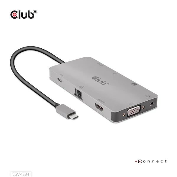 Club 3D USB Hub - CSV-1594 (3.1 USB-C Gen 1 to HDMI, 2xUSB-A Gen 1, USB-C Gen 1, VGA, SD, Micro SD 3.0, RJ45, 3,5 Jack)