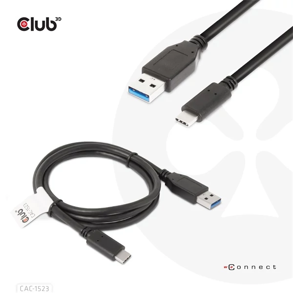 Club 3D Kábel - CAC-1523 (3.1 USB-C Gen 2 to 3.1 USB-A Gen 2, 10Gbps, 60W PD2.0, 1m, Bidirectional, 4K60Hz)