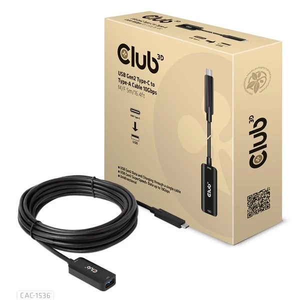 Club 3D Kábel - CAC-1536 (USB-C Gen 2 to USB-A, 10Gbps, 5m)