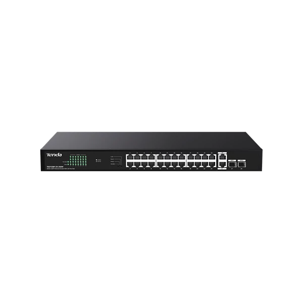 Tenda Switch PoE - TEG1128P-24-250W (24x1Gbps + 2x 1Gbps Uplink + 2x SFP;  24 af/at PoE+ port; 250W; rack-mount)