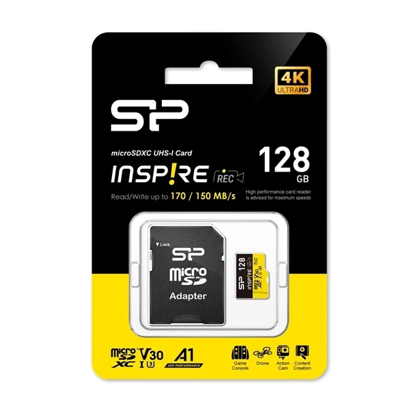 Silicon Power MicroSD kártya - 128GB microSDXC UHS-I U3, 3D TLC NAND (170/150 MB/s A1/V30) DDR200 transfer rate