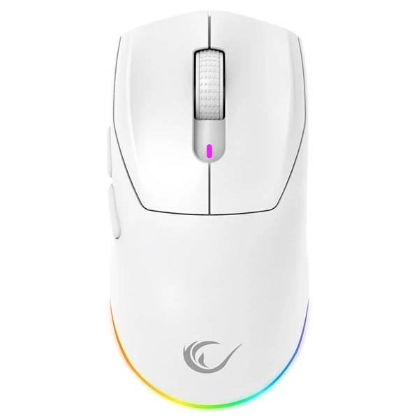Rampage Vezeték Nélküli Egér - PROTE M5 PRO (Pixart PAW3395, Huano 80M, 26000 DPI, 500mAh, 6 gomb, RGB, Type-C, fehér)