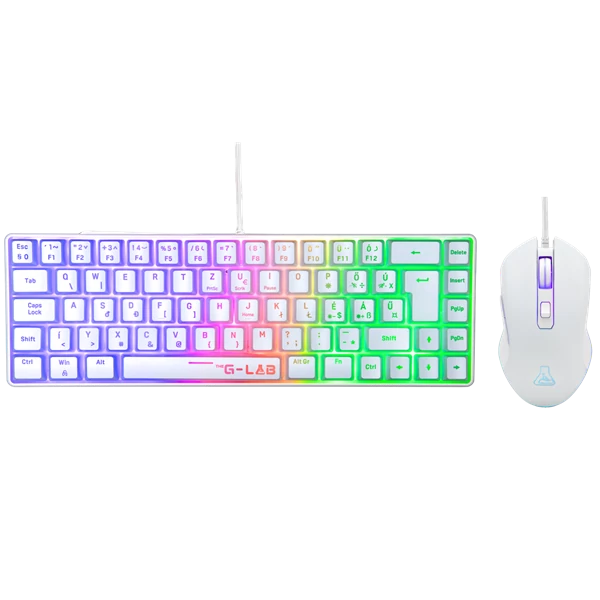 The G-Lab Gaming kit - 2 in 1 COMBO HYDROGEN W/HU (TKL billentyűzet, egér, 6200 DPI, RGB, USB-A, fehér, magyar)