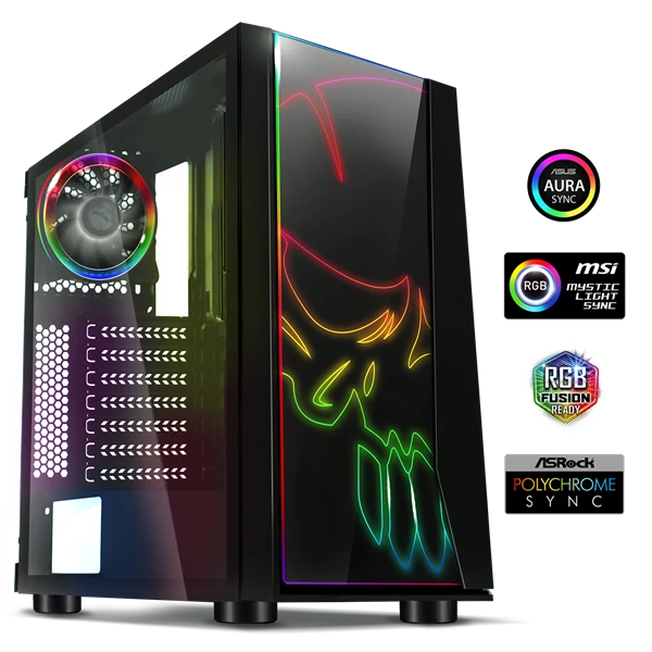Spirit of Gamer Számítógépház - GHOST ONE RGB (fekete, ablakos, 2x12cm ventilátor, ATX, mATX, 2xUSB3.0, 1xUSB2.0)