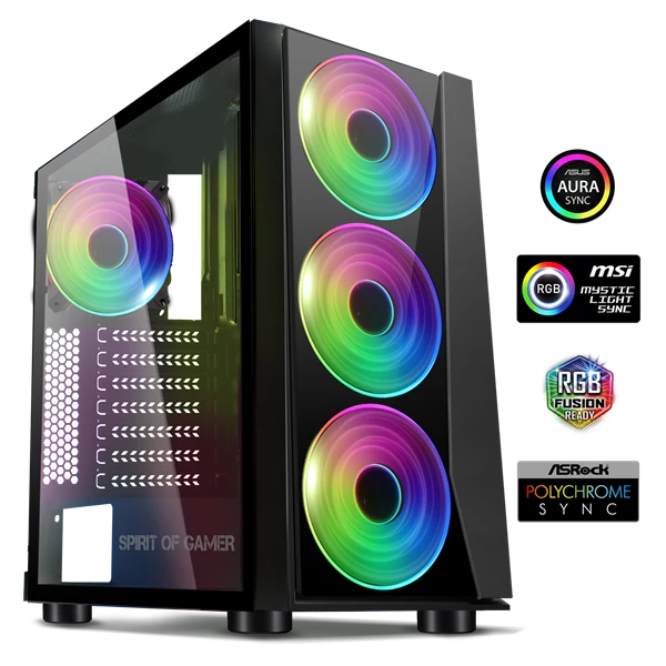 Spirit of Gamer Számítógépház - GHOST III RGB (fekete, ablakos, 4x12cm ventilátor, ATX, mATX, 2xUSB3.0, 1xUSB2.0)