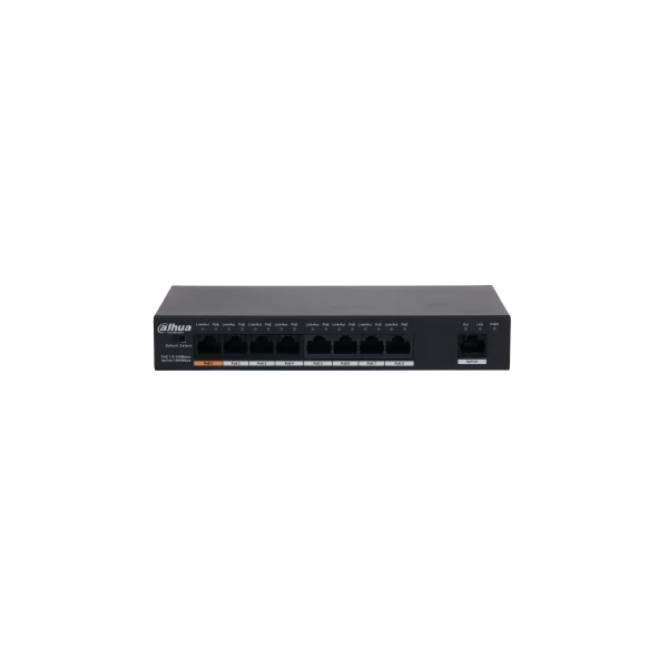 Dahua PoE switch - PFS3009-8ET1GT-96 (1x 10/100 (HighPoE/PoE+/PoE) + 7x 10/100(PoE) + 1x 10/100/1000 uplink, 96W)
