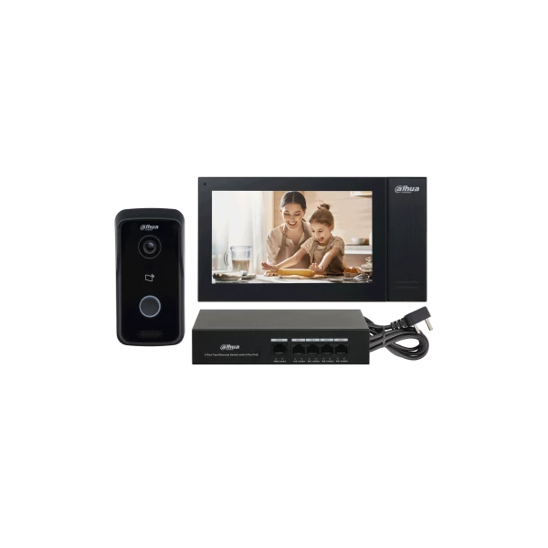Dahua IP video kaputelefon szett - KTP02 (VTO2111D-P-S2 + VTH2421FB-P + PFS3005-4ET-36)