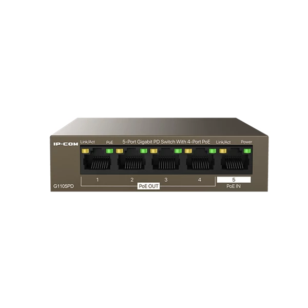 IP-COM Switch PoE - G1105PD (5x1Gbps; 4 af/at PoE+ port; 30W; 1xPoE-In, 4xPoE-Out)