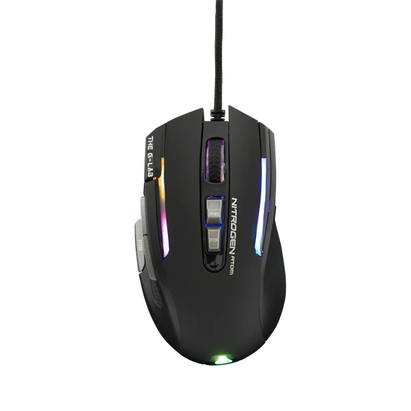 The G-Lab Gamer Egér - KULT NITRO ATOM (4800 DPI, 9 gomb, makro, 1,8m kábel, RGB LED, fekete)