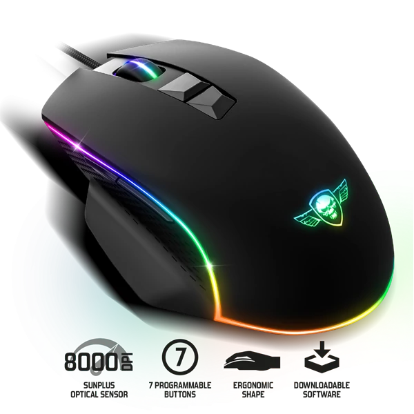Spirit of Gamer Egér - PRO-M1 (Optikai, 8000DPI, 7 programozható gomb, harisnyázott kábel, fekete)