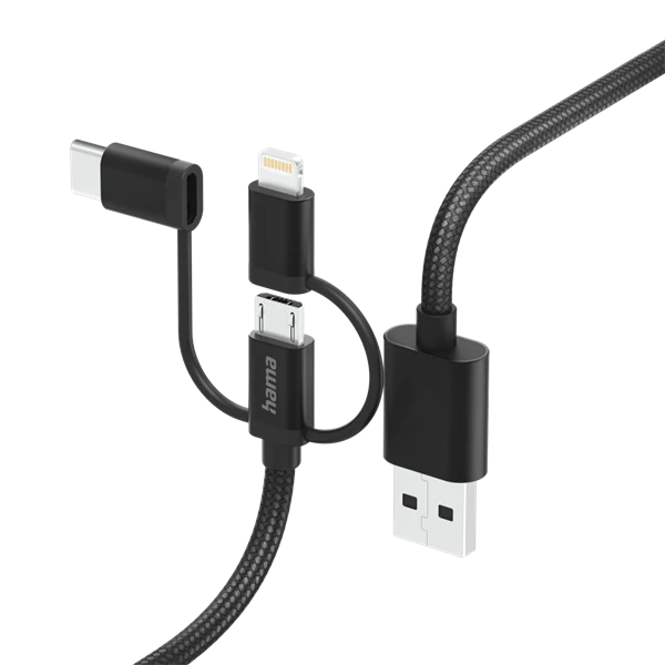 Hama Kábel - 201536 (3in1, Micro USB/USB-C/Lightning, USB 2.0, 1,5m, fekete)