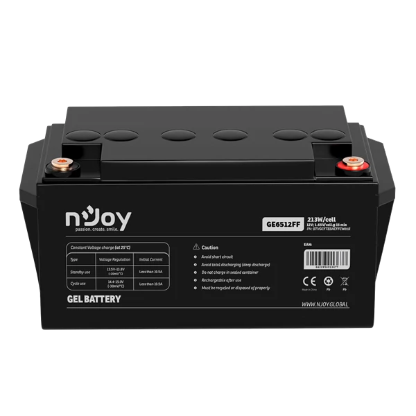 NJOY akkumulátor - GE6512FF (12V/65Ah, T6, zárt, gondozás mentes, GEL)
