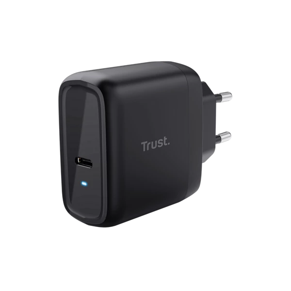 Trust Telefon töltő - Maxo (1port 65W USB-C; fekete; hálózati csatlakozó; telefon és notebook töltésére (5-20V))