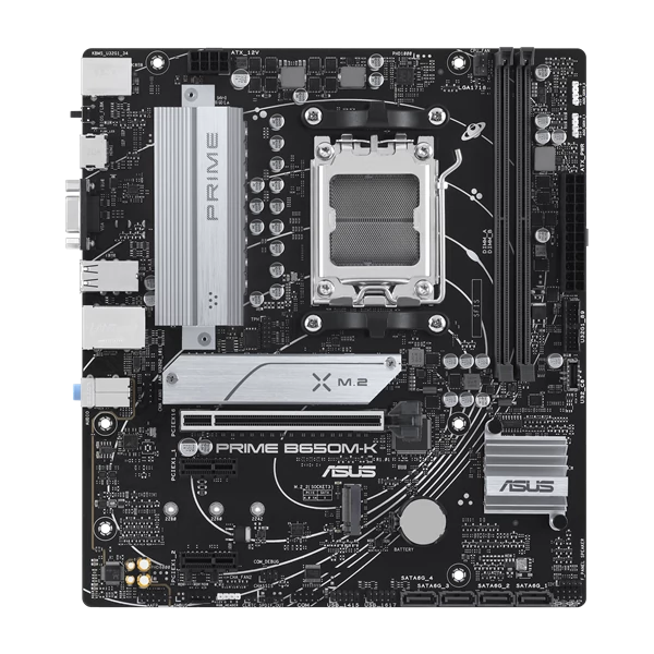 Asus Alaplap - AMD PRIME B650M-K AM5 (B650, ATX, 2xDDR5 7800+MHz, 4xSATA3, 2x M.2, HDMI+VGA)