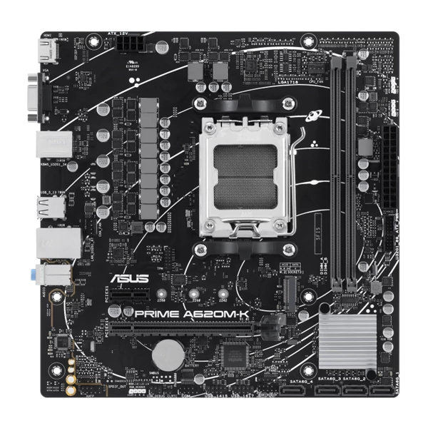 Asus Alaplap - AMD PRIME A620M-K AM5 (A620, 2xDDR5 7200+MHz, 1xGBE LAN, 1xM.2, 4xSATA3, VGA+HDMI)