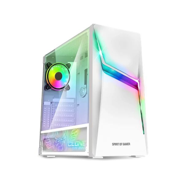 Spirit of Gamer Számítógépház - CLONE 4 White (fekete, ablakos, 2x12cm ventilátor, alsó táp,  ATX, 1xUSB3.0, 2xUSB2.0)
