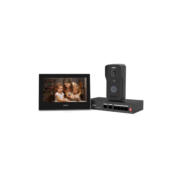 Dahua IP video kaputelefon szett - KTP03 (VTO2111D-P-S3 + VTH2621G-P + PFS3006-4ET-36)