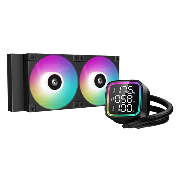 DeepCool CPU Water Cooler - LD240 (max 21dB; max. 122,39 m3/h; 2x12cm, LED kijelző, fekete)