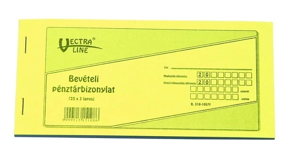 Bevételi pénztárbizonylat 25x3 -B.318-102/A/V