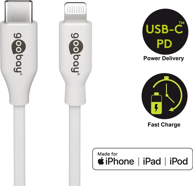 Goobay Lightning - USB-C adat- és töltőkábel, 1m, fehér