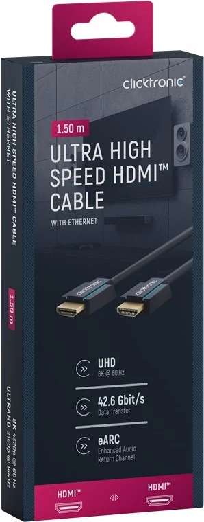 Clicktronic HDMI (apa) - HDMI (apa) kábel 1,5 m (v2.0, 8k 60Hz), kék