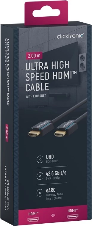 Clicktronic HDMI (apa) - HDMI (apa) kábel 2 m (v2.0, 8k 60Hz), kék