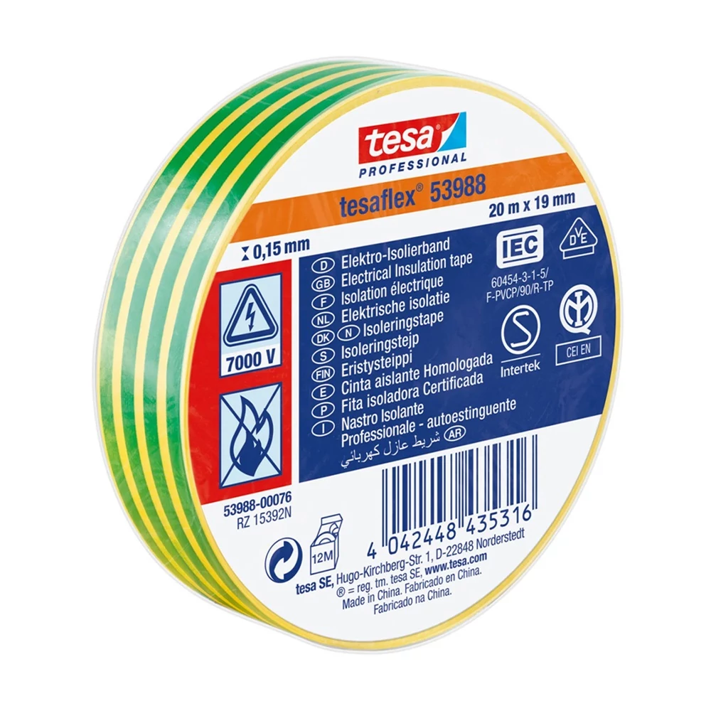 Szigetelőszalag 19mmX20m Tesa zöld/sárga