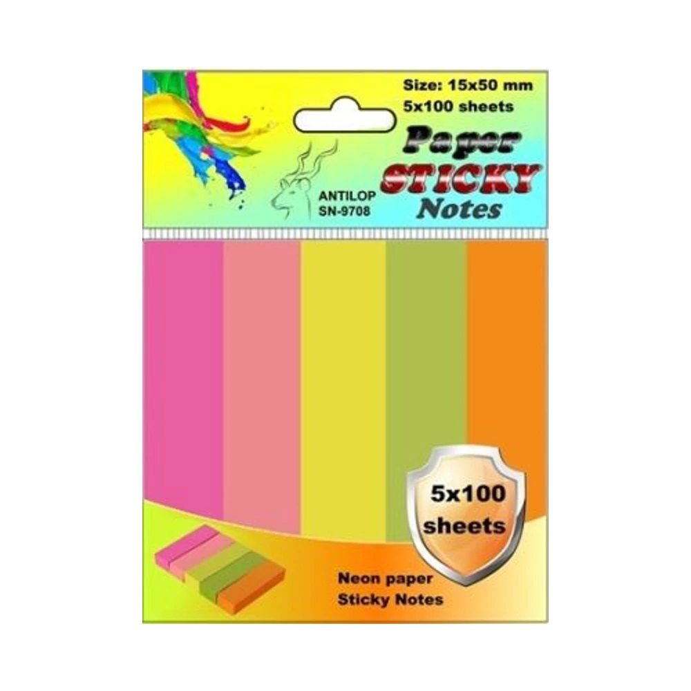 Jelölőcímke 15x50mm, 5x100lap papír, neon színek Antilop