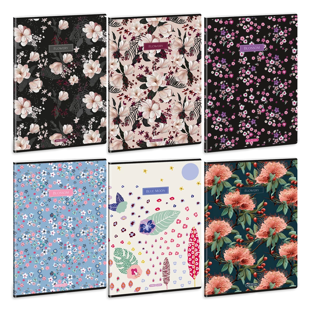 Füzet iskolai A4, 40lap, sima Ars Una FLOWERY-MIX (5424) 24 10db/csomag