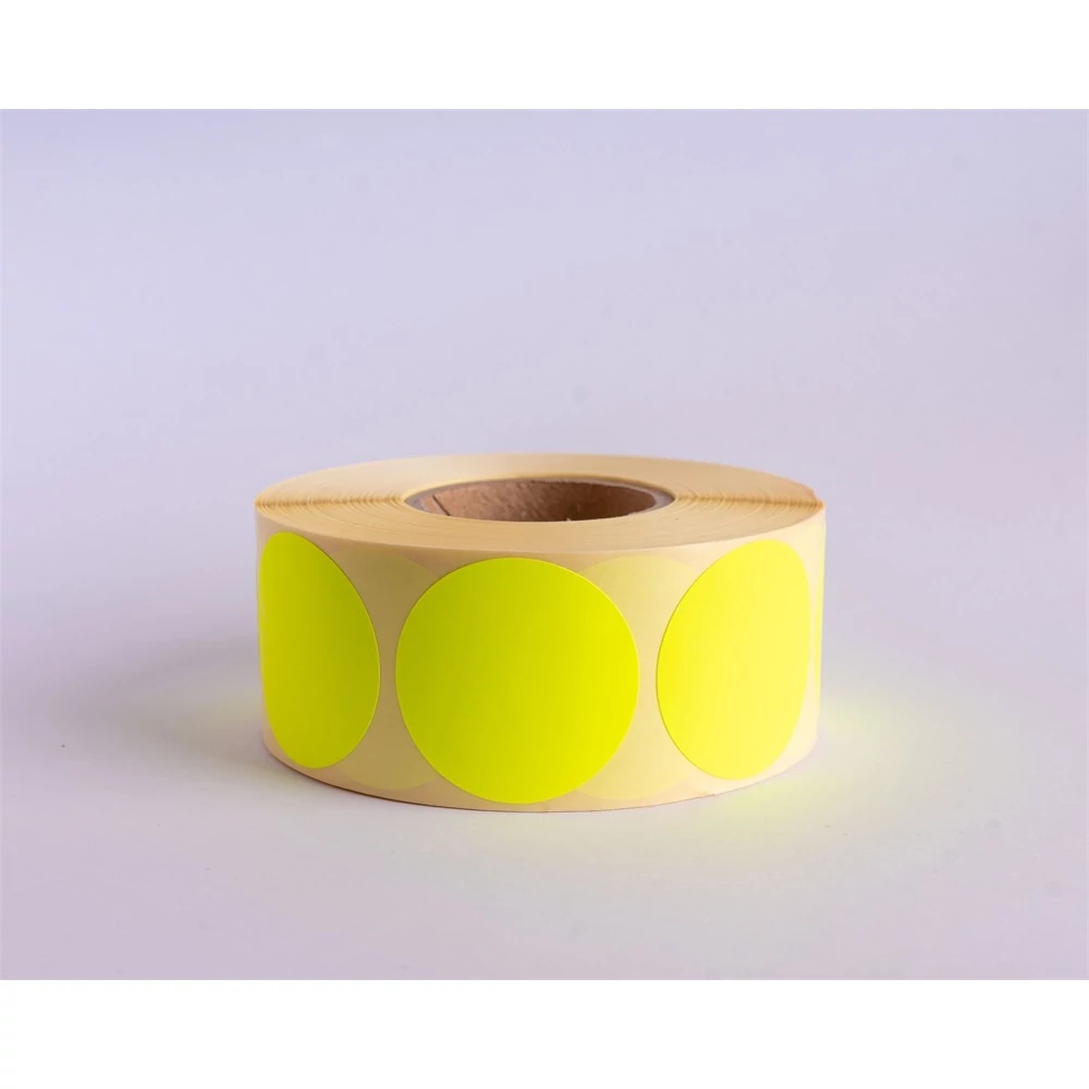 Etikett címke, 38mm, körcímke tekercses, 1000 címke/tekercs fluo sárga