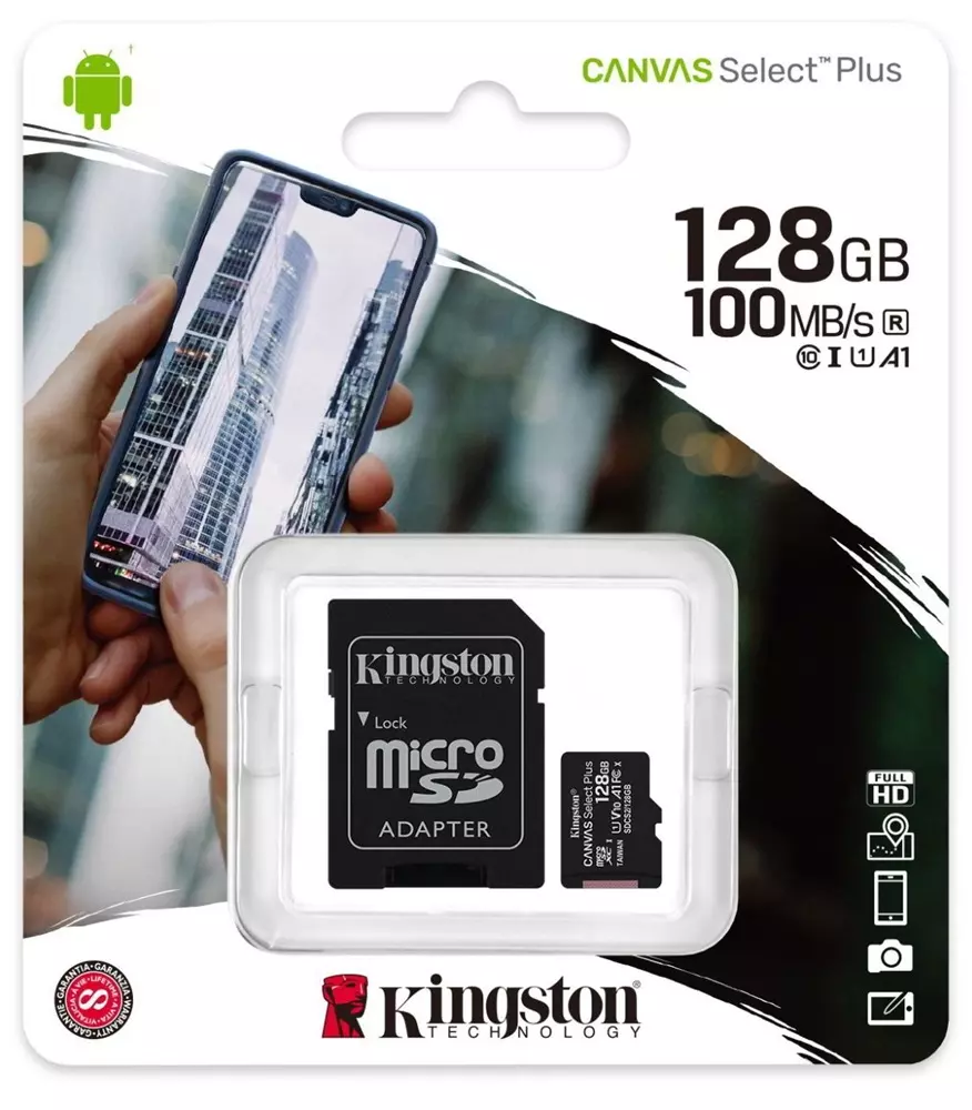 Memóriakártya Micro SDHC 128GB Kingston + SD adapter (UHS-1) (H) Canvas Select Plus