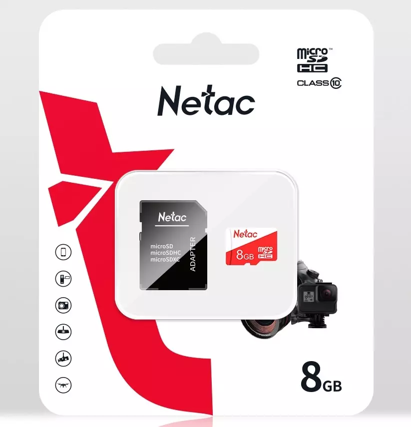 Memóriakártya Micro SDHC 8GB Netac P500 Eco + SD adapter (Class 10) (H)